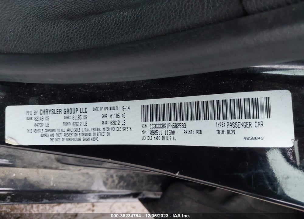 2015 CHRYSLER 200 S VIN: 1C3CCCBG1FN582593