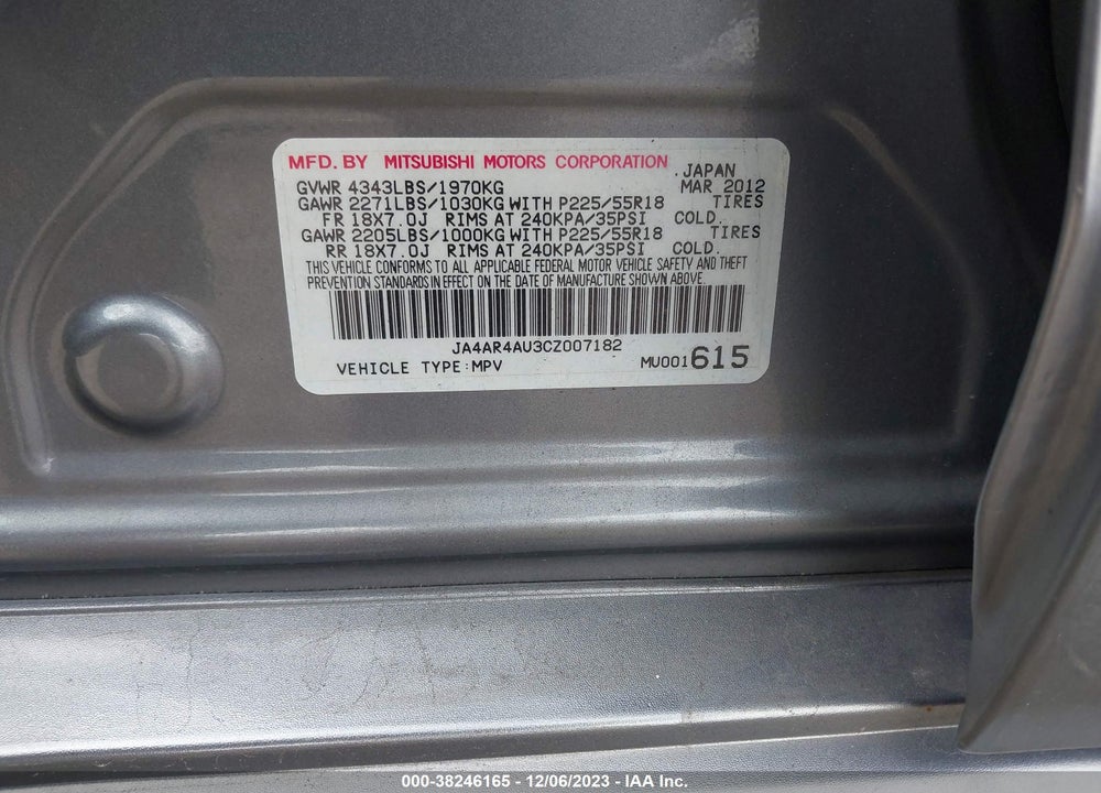 2012 MITSUBISHI OUTLANDER SPORT SE VIN: JA4AR4AU3CZ007182