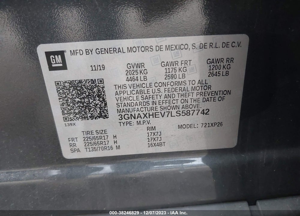 2020 CHEVROLET EQUINOX FWD LS VIN: 3GNAXHEV7LS587742
