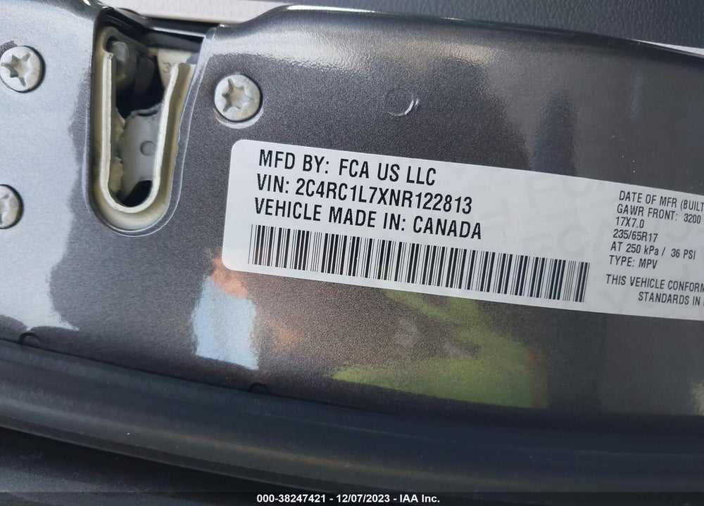 2022 CHRYSLER PACIFICA HYBRID TOURING L VIN: 2C4RC1L7XNR122813