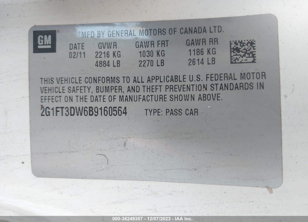 2011 CHEVROLET CAMARO 2SS VIN: 2G1FT3DW6B9160564