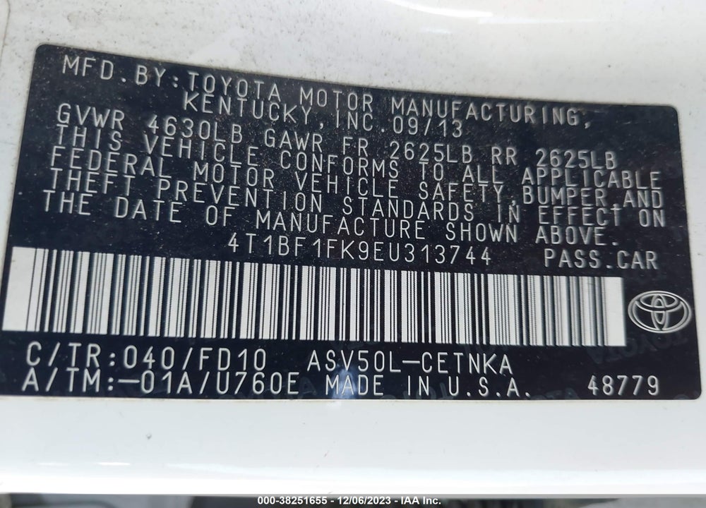2014 TOYOTA CAMRY LE VIN: 4T1BF1FK9EU313744