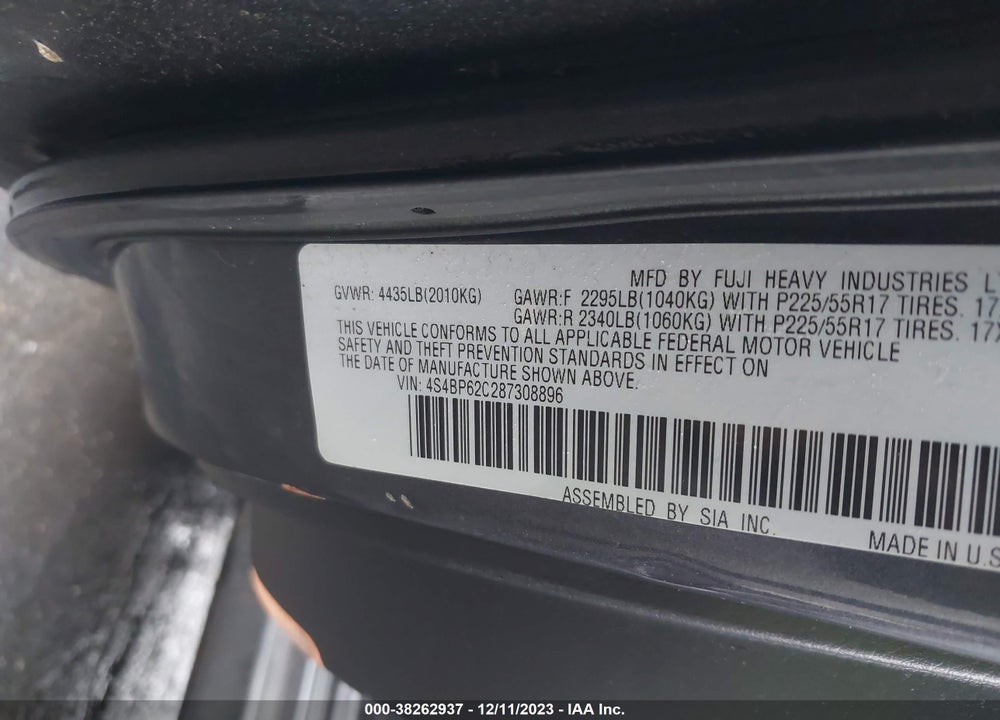 2008 SUBARU OUTBACK 2.5I LIMITED/2.5I LIMITED L.L. BEAN EDITION VIN: 4S4BP62C287308896