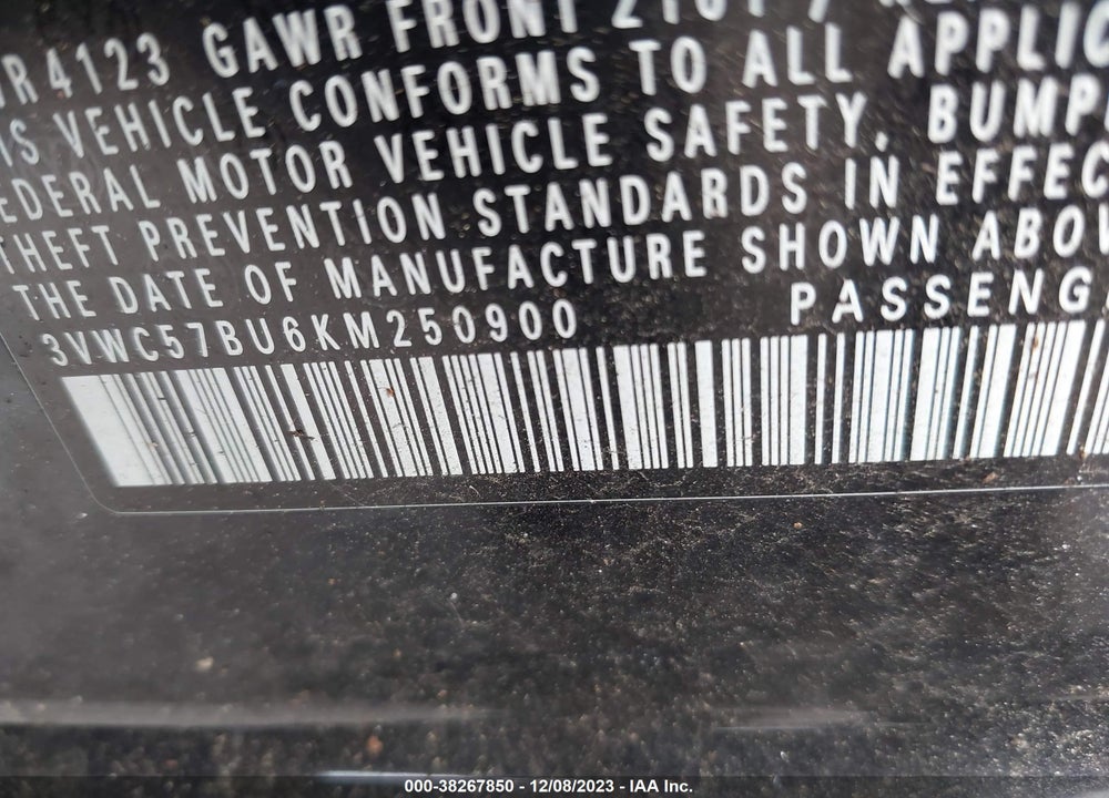 2019 VOLKSWAGEN JETTA VIN: 3VWC57BU6KM250900