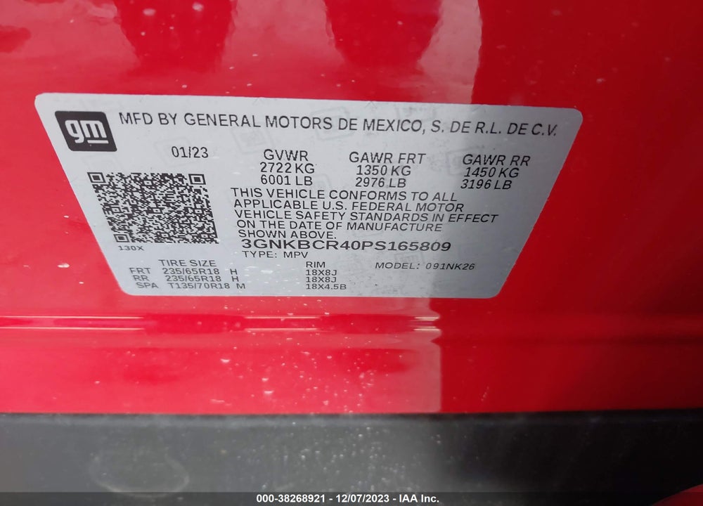 2023 CHEVROLET BLAZER FWD 2LT VIN: 3GNKBCR40PS165809