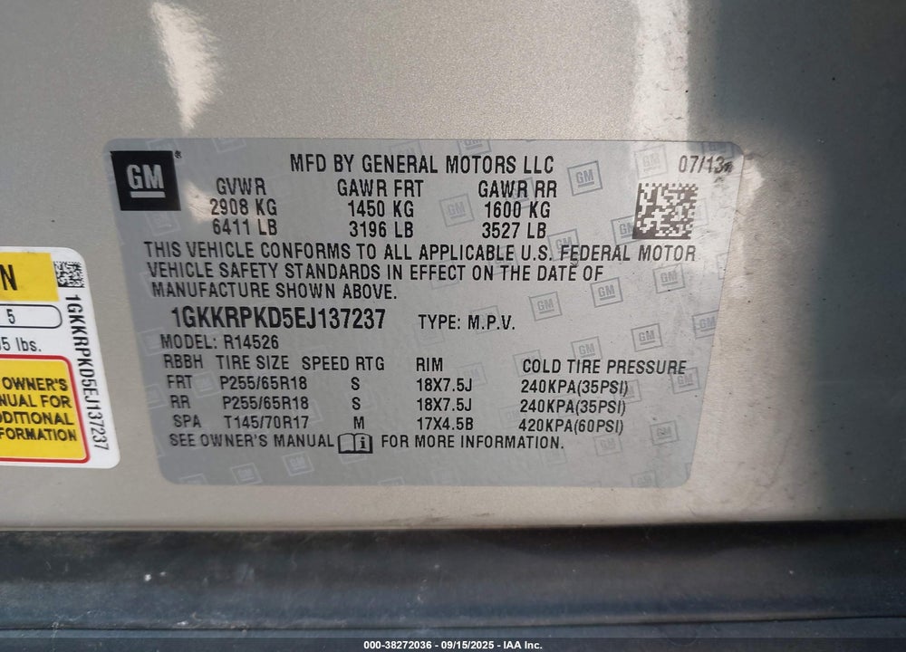 2014 GMC ACADIA VIN: 1GKKRPKD5EJ137237