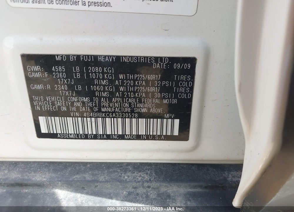 2010 SUBARU OUTBACK 2.5I LIMITED VIN: 4S4BRBKC6A3330528