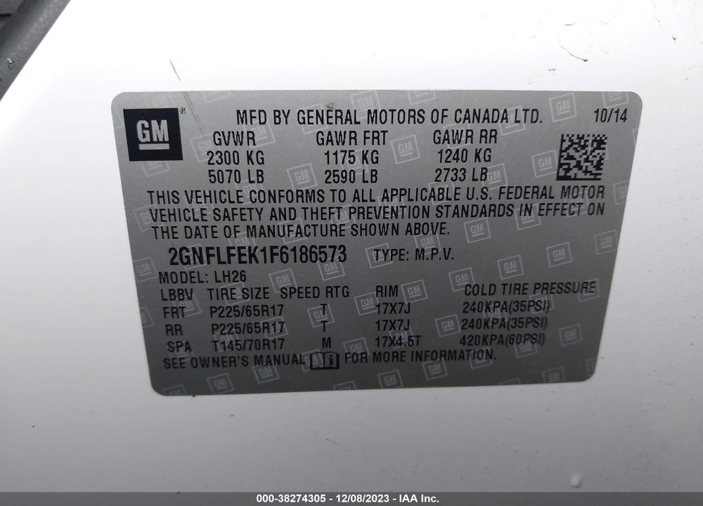 2015 CHEVROLET EQUINOX 1LT VIN: 2GNFLFEK1F6186573