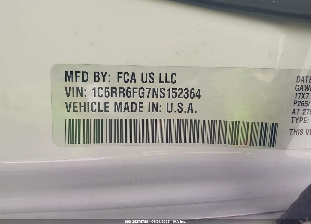 2022 RAM 1500 CLASSIC VIN: 1C6RR6FG7NS152364