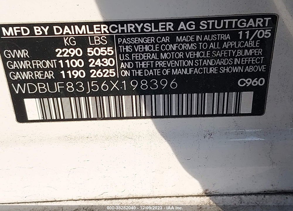 2006 MERCEDES-BENZ E-CLASS 5.0L VIN: WDBUF83J56X198396