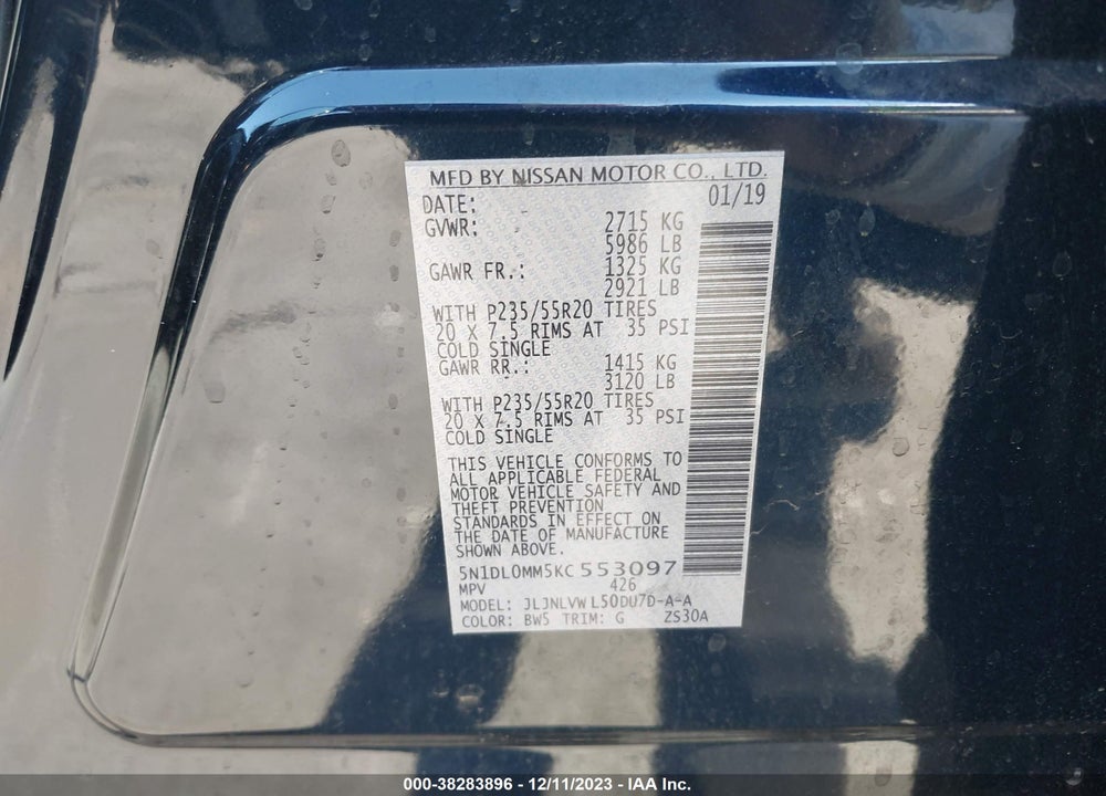 2019 INFINITI QX60 LUXE VIN: 5N1DL0MM5KC553097