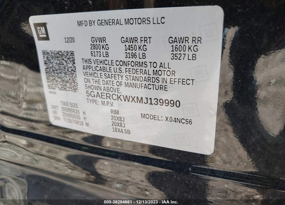 2021 BUICK ENCLAVE VIN: 5GAERCKWXMJ139990