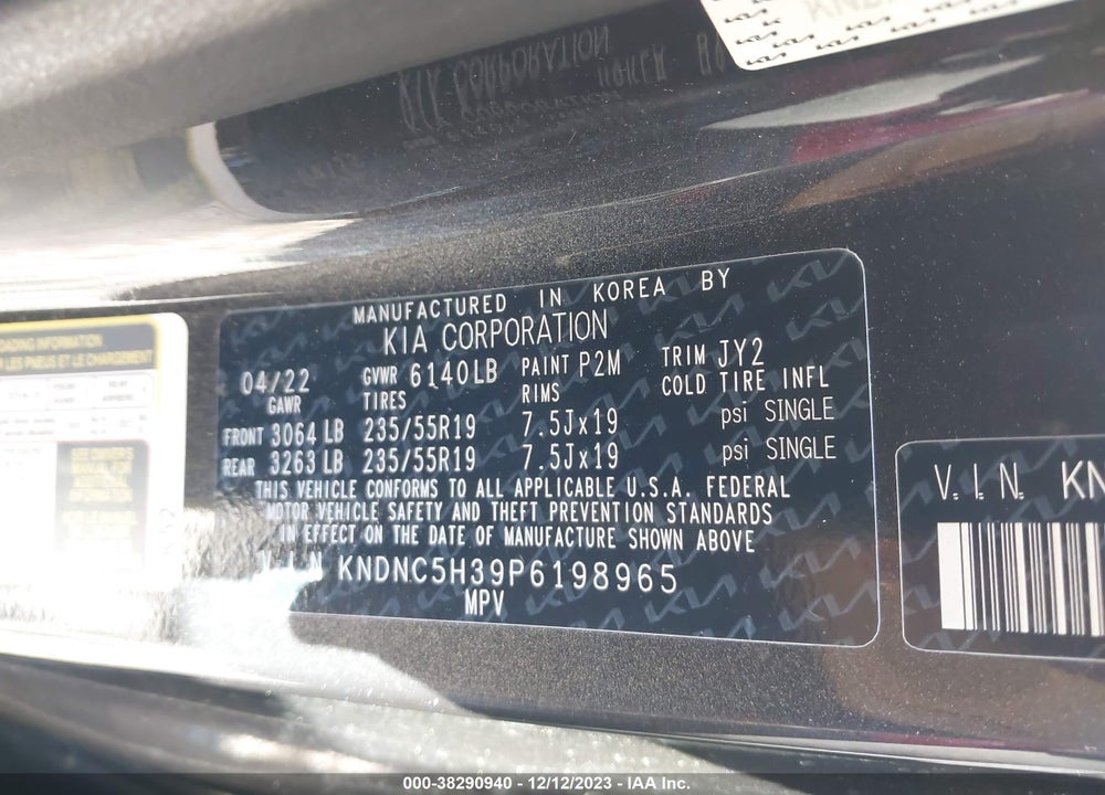 2023 KIA CARNIVAL MPV EX VIN: KNDNC5H39P6198965