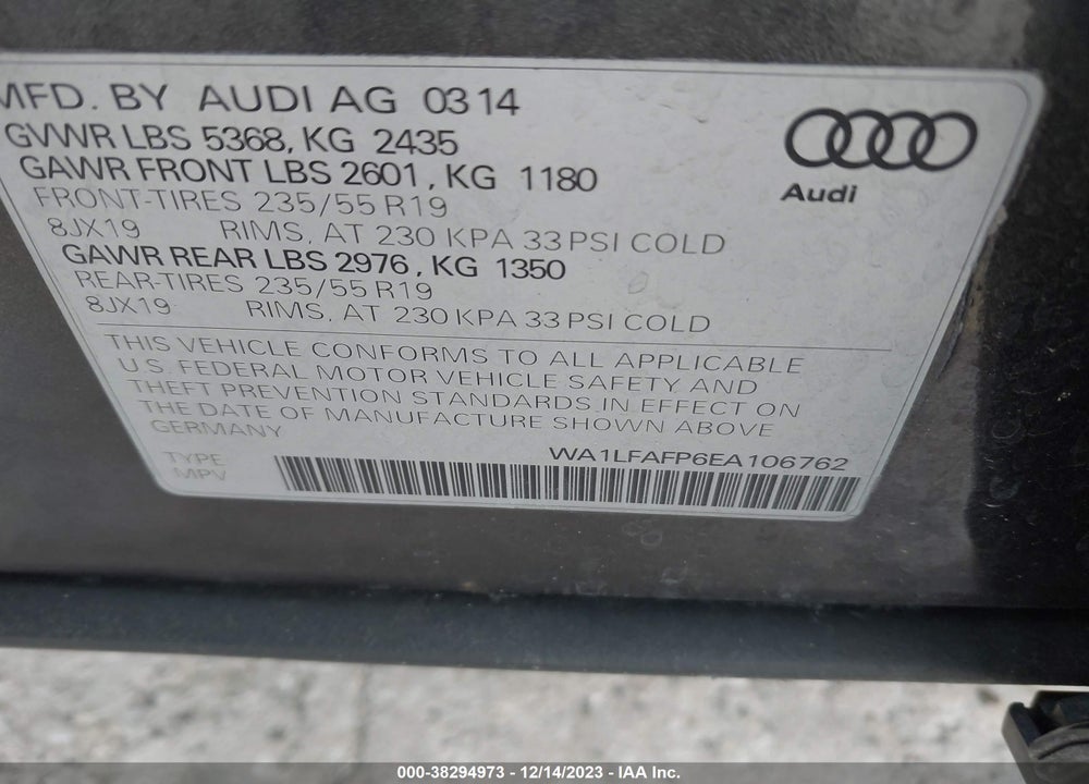 2014 AUDI Q5 2.0T PREMIUM VIN: WA1LFAFP6EA106762