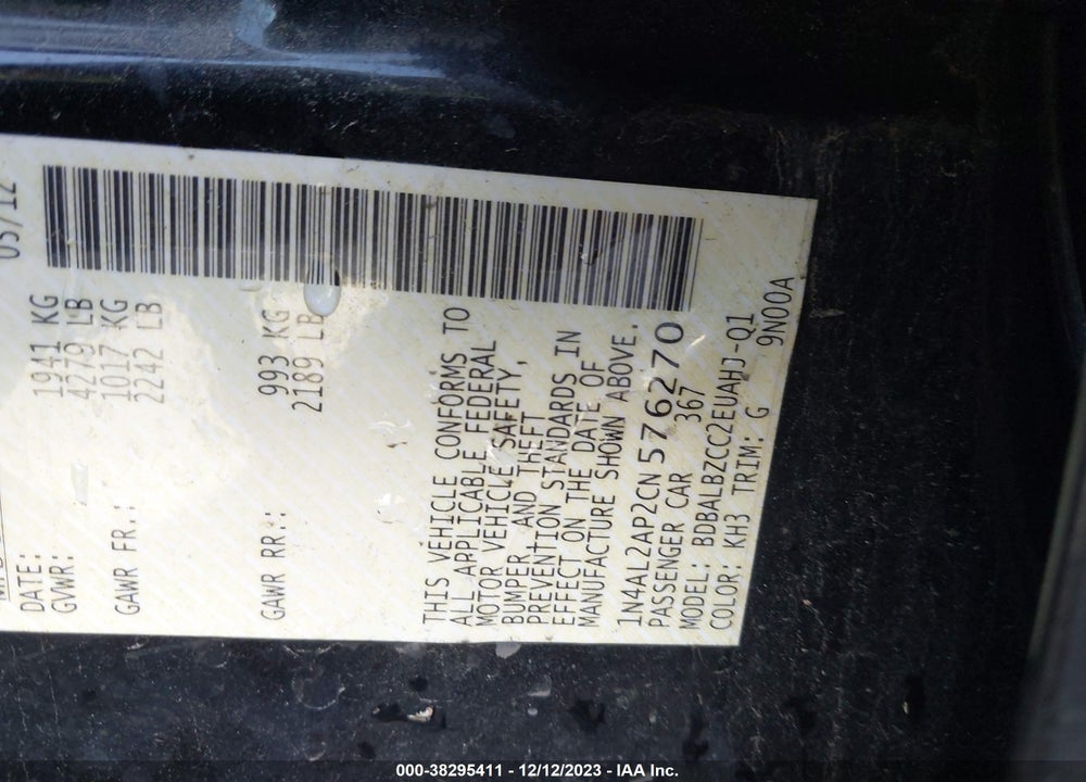 2012 NISSAN ALTIMA 2.5 S VIN: 1N4AL2AP2CN576270