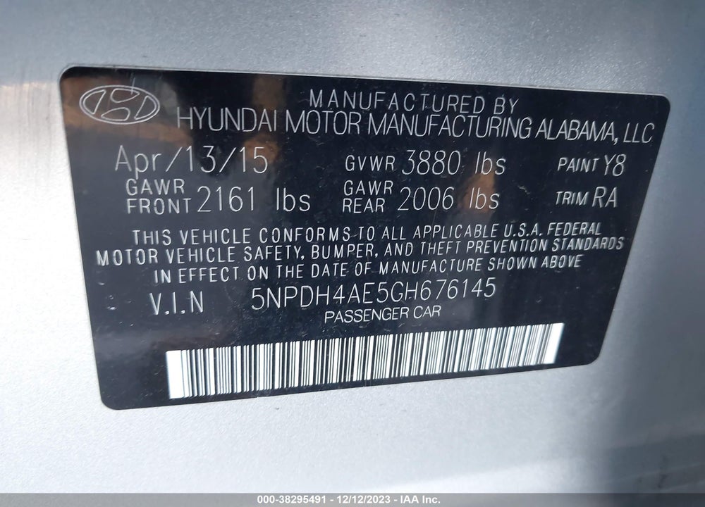 2016 HYUNDAI ELANTRA SE VIN: 5NPDH4AE5GH676145