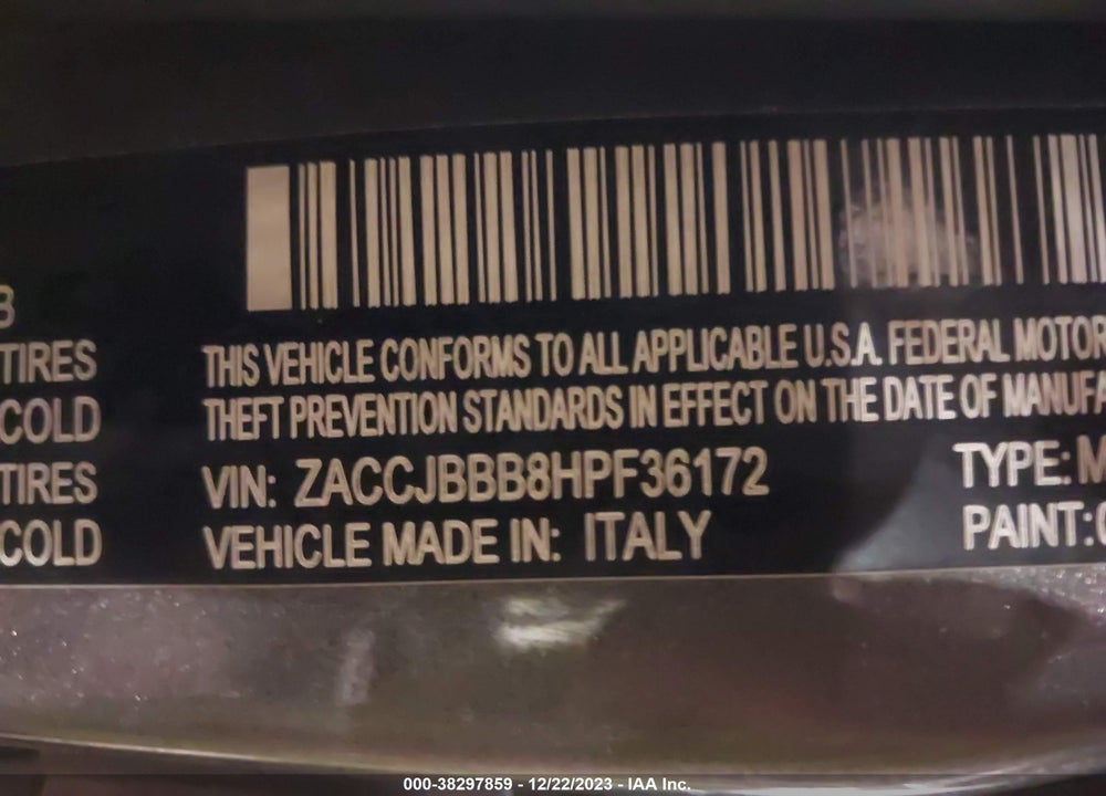 2017 JEEP RENEGADE LATITUDE 4X4 VIN: ZACCJBBB8HPF36172