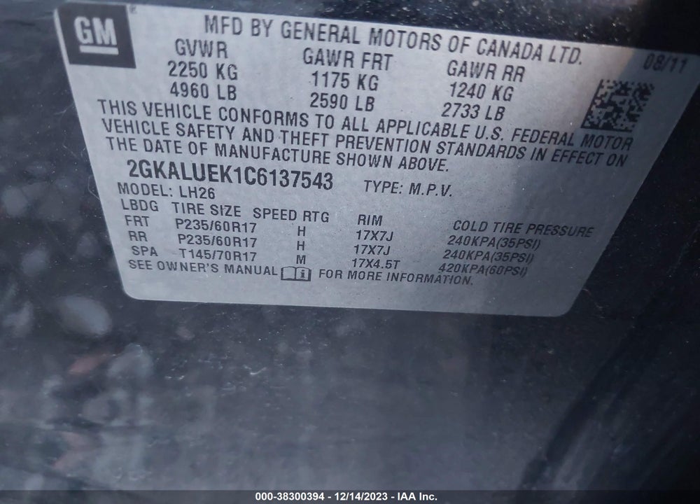 2012 GMC TERRAIN SLT-1 VIN: 2GKALUEK1C6137543