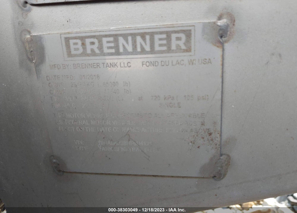 2017 BRENNER TANK INC TANK VIN: 10BAB6238HF0D4121