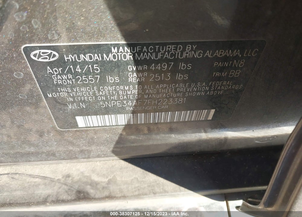 2015 HYUNDAI SONATA VIN: 5NPE34AF7FH223381