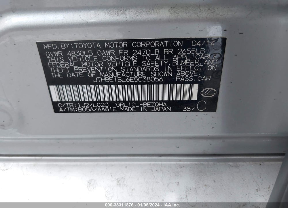 2014 LEXUS GS 350 VIN: JTHBE1BL6E5038056