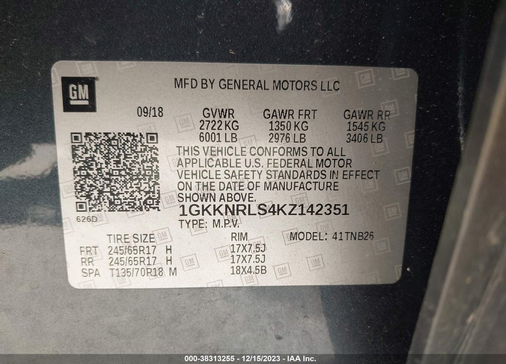 2019 GMC ACADIA SLE-1 VIN: 1GKKNRLS4KZ142351