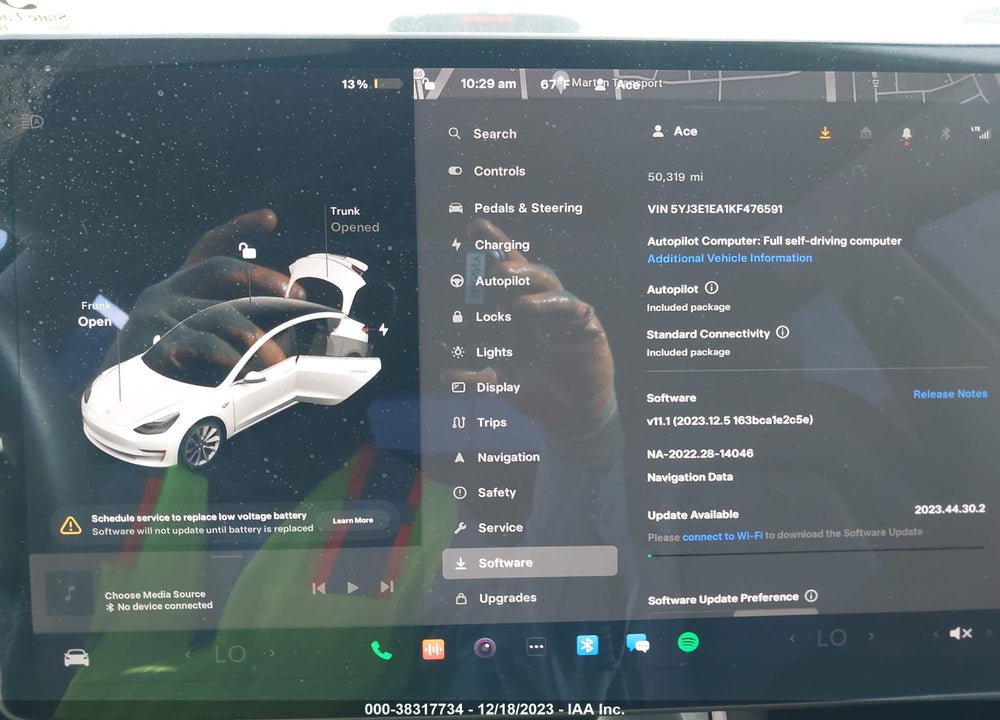2019 TESLA MODEL 3 LONG RANGE/MID RANGE/STANDARD RANGE/STANDARD RANGE PLUS VIN: 5YJ3E1EA1KF476591