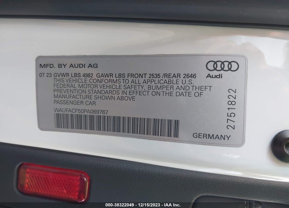 2023 AUDI A5 SPORTBACK PREMIUM PLUS 45 TFSI S LINE QUATTRO S TRONIC VIN: WAUFACF50PA069767