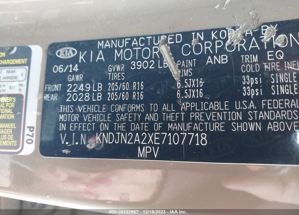 2014 KIA SOUL VIN: KNDJN2A2XE7107718