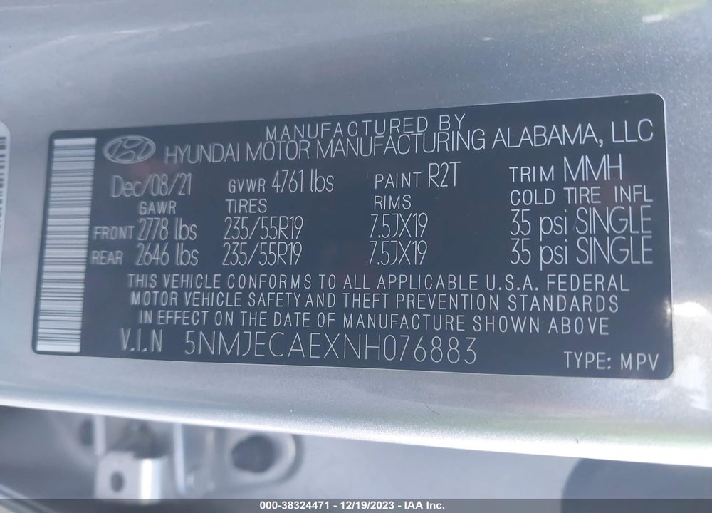 2022 HYUNDAI TUCSON LIMITED VIN: 5NMJECAEXNH076883