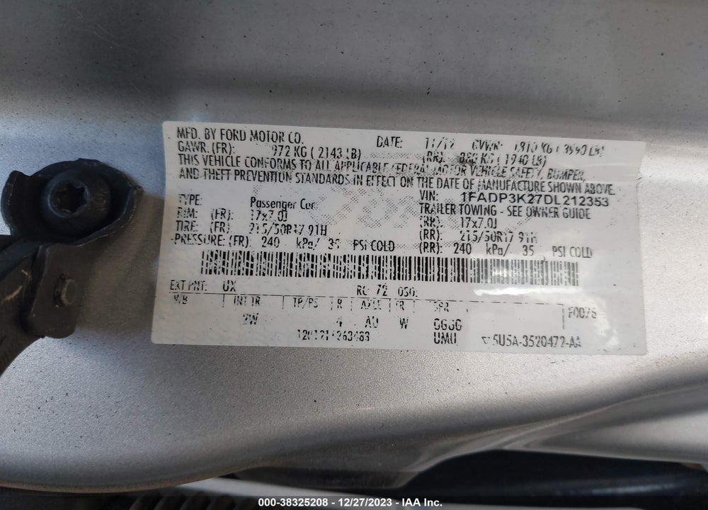 2013 FORD FOCUS SE VIN: 1FADP3K27DL212353