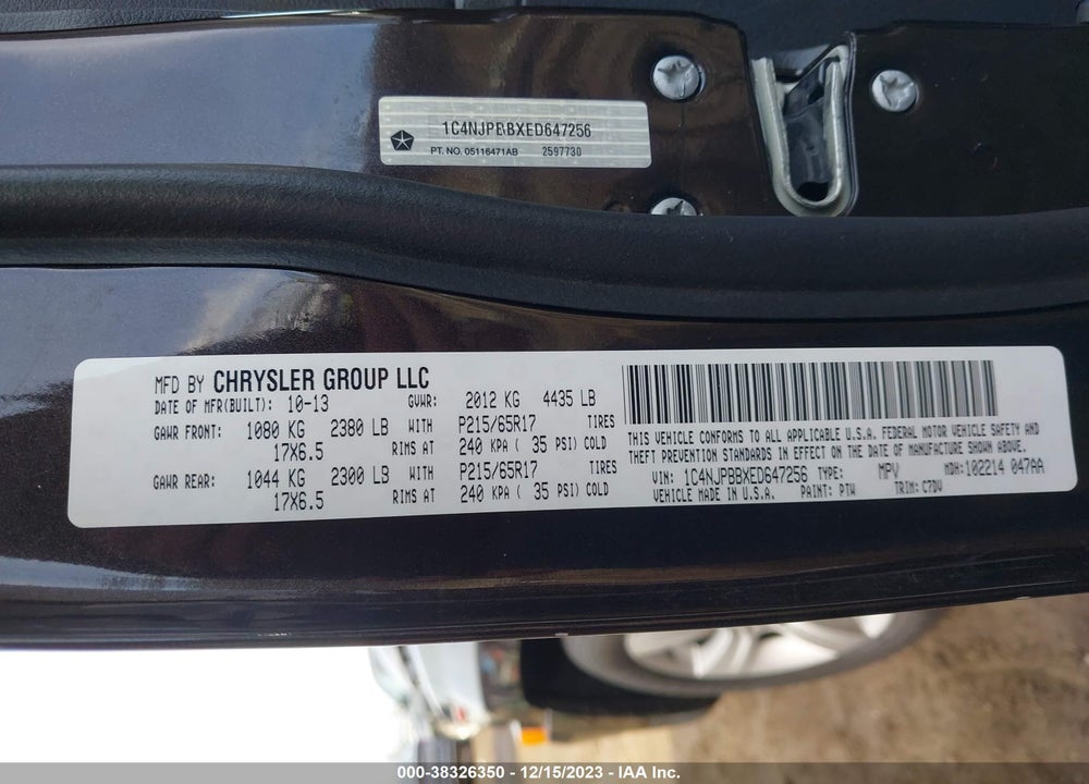 2014 JEEP PATRIOT VIN: 1C4NJPBBXED647256