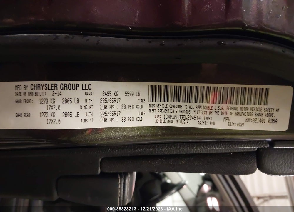 2014 JEEP CHEROKEE LATITUDE VIN: 1C4PJMCB3EW224514