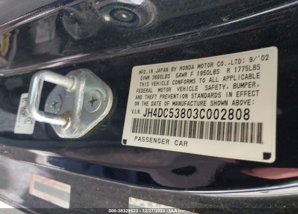 2003 ACURA RSX VIN: JH4DC53803C002808