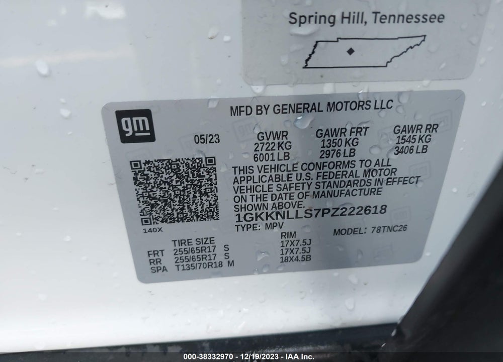 2023 GMC ACADIA AWD AT4 VIN: 1GKKNLLS7PZ222618