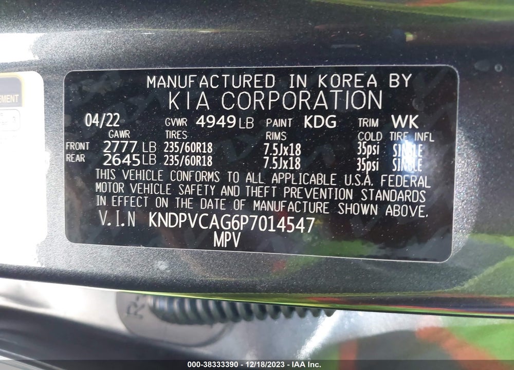 2023 KIA SPORTAGE HYBRID VIN: KNDPVCAG6P7014547