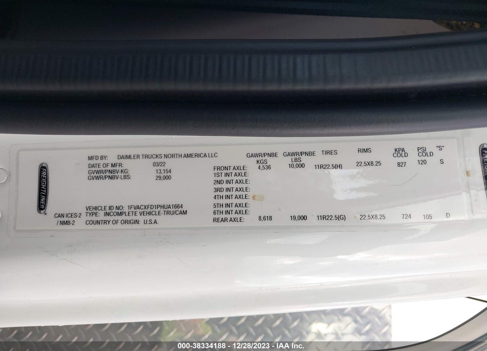 2023 FREIGHTLINER M2 106 MEDIUM DUTY VIN: 1FVACXFD1PHUA1664