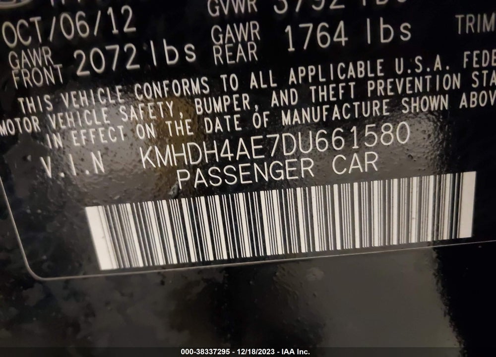2013 HYUNDAI ELANTRA GLS (ULSAN PLANT) VIN: KMHDH4AE7DU661580