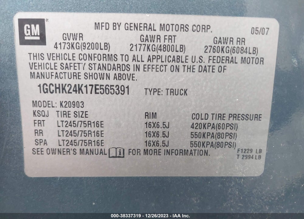 2007 CHEVROLET SILVERADO 1500 LT2 VIN: 1GCEK19J57Z551483