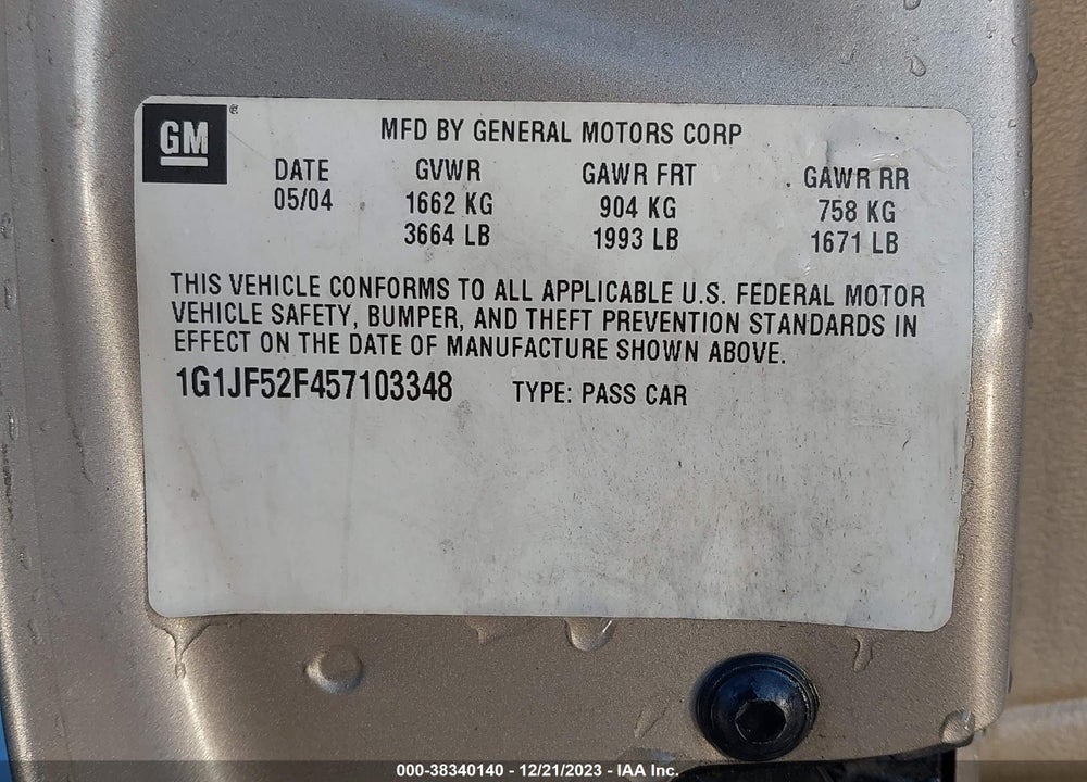 2005 CHEVROLET CAVALIER LS VIN: 1G1JF52F457103348