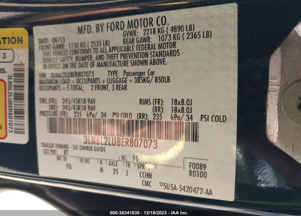 2014 LINCOLN MKZ HYBRID VIN: 3LN6L2LU8ER807073