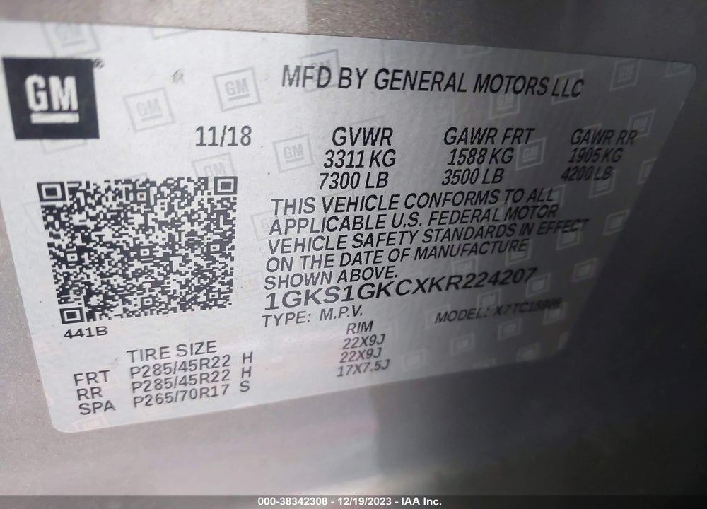2019 GMC YUKON XL SLT VIN: 1GKS1GKCXKR224207