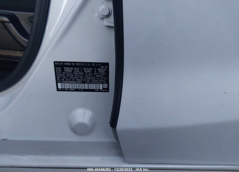 2019 HONDA FIT SPORT VIN: 3HGGK5H66KM733671