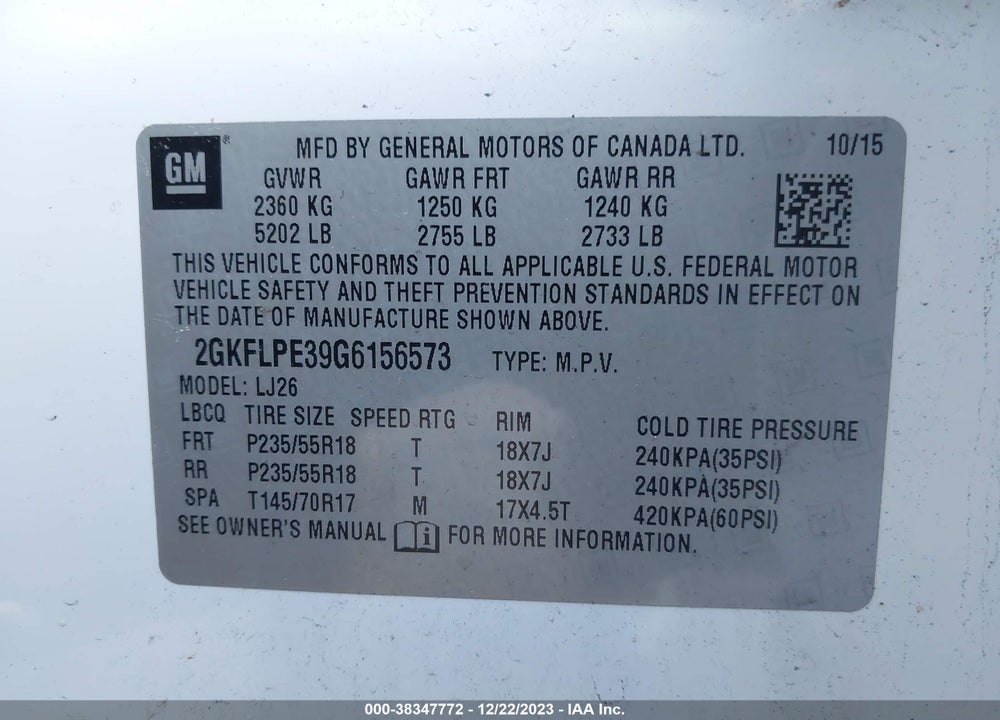 2016 GMC TERRAIN SLT VIN: 2GKFLPE39G6156573