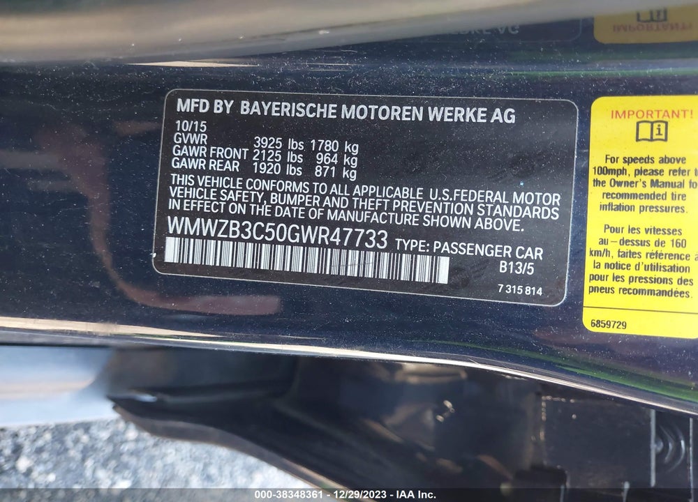 2016 MINI COUNTRYMAN COOPER VIN: WMWZB3C50GWR47733