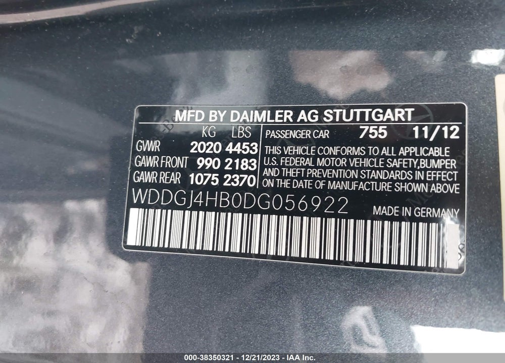 2013 MERCEDES-BENZ C 250 VIN: WDDGJ4HB0DG056922