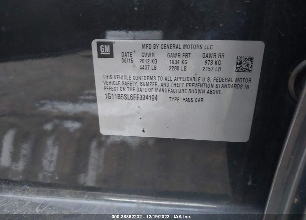 2015 CHEVROLET MALIBU LS VIN: 1G11B5SL6FF334194