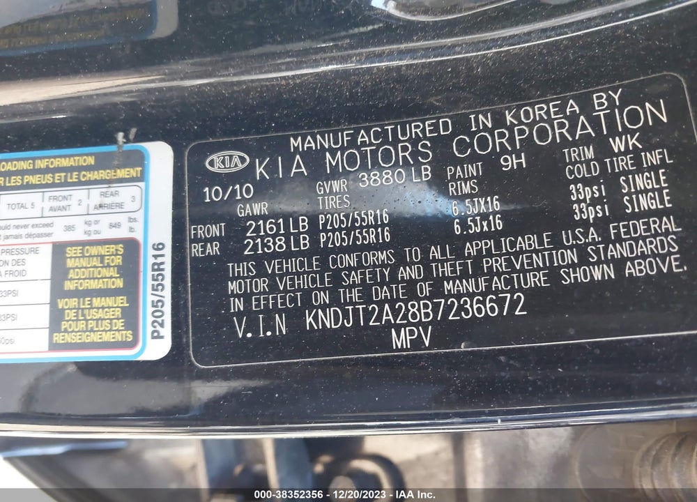 2011 KIA SOUL VIN: KNDJT2A28B7236672