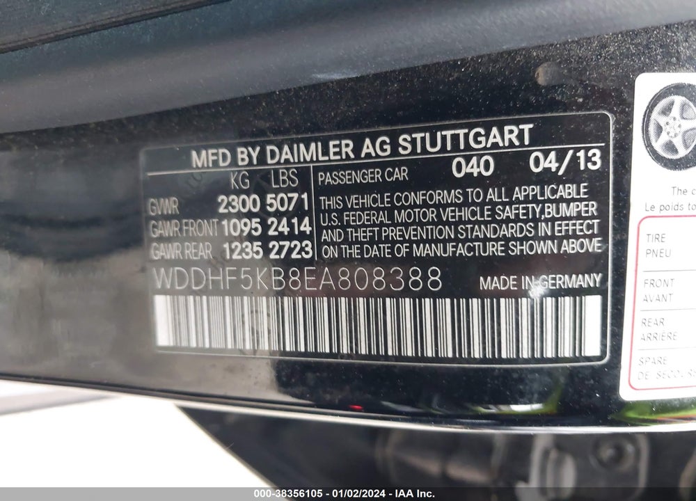 2014 MERCEDES-BENZ E 350 VIN: WDDHF5KB8EA808388