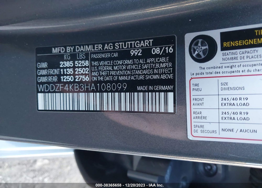 2017 MERCEDES-BENZ E 300 4MATIC VIN: WDDZF4KB3HA108099